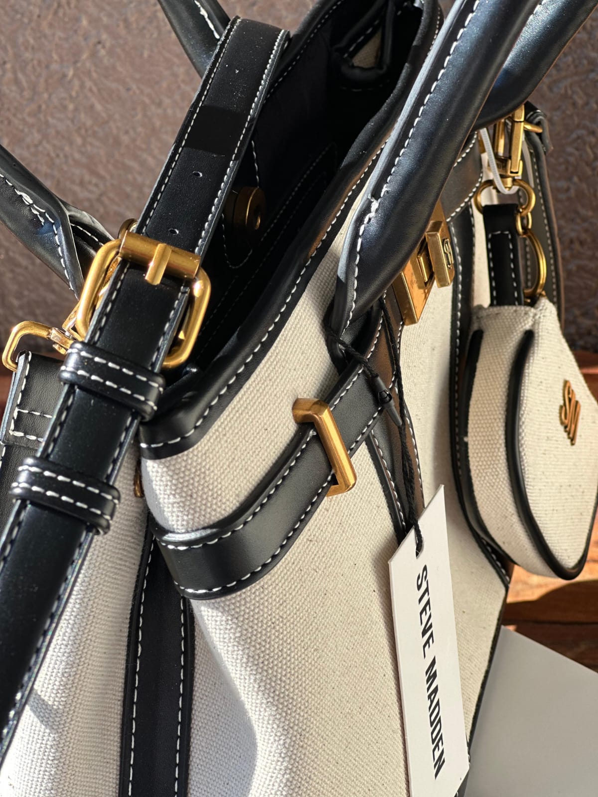 Cartera Steve Madden Black & White Tote